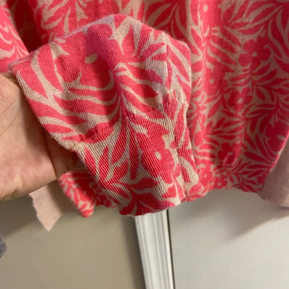 J. Crew Coral Pink Floral Crewneck Sweater with Cream Contrast XL
